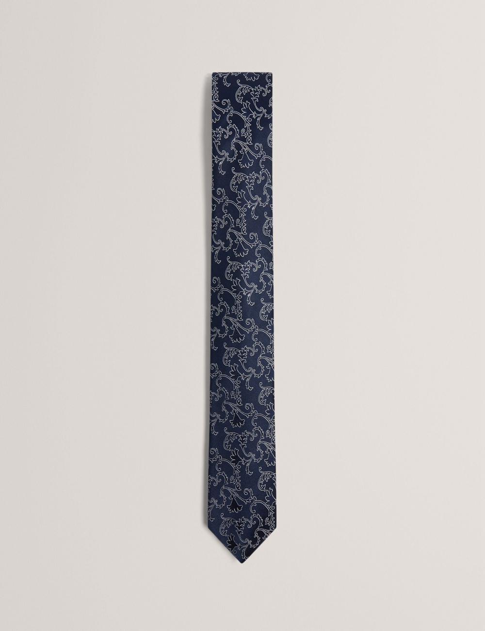 Men Ted Baker BIONDIS - Baroque Floral Print Silk Ties Navy | KDBZ79532