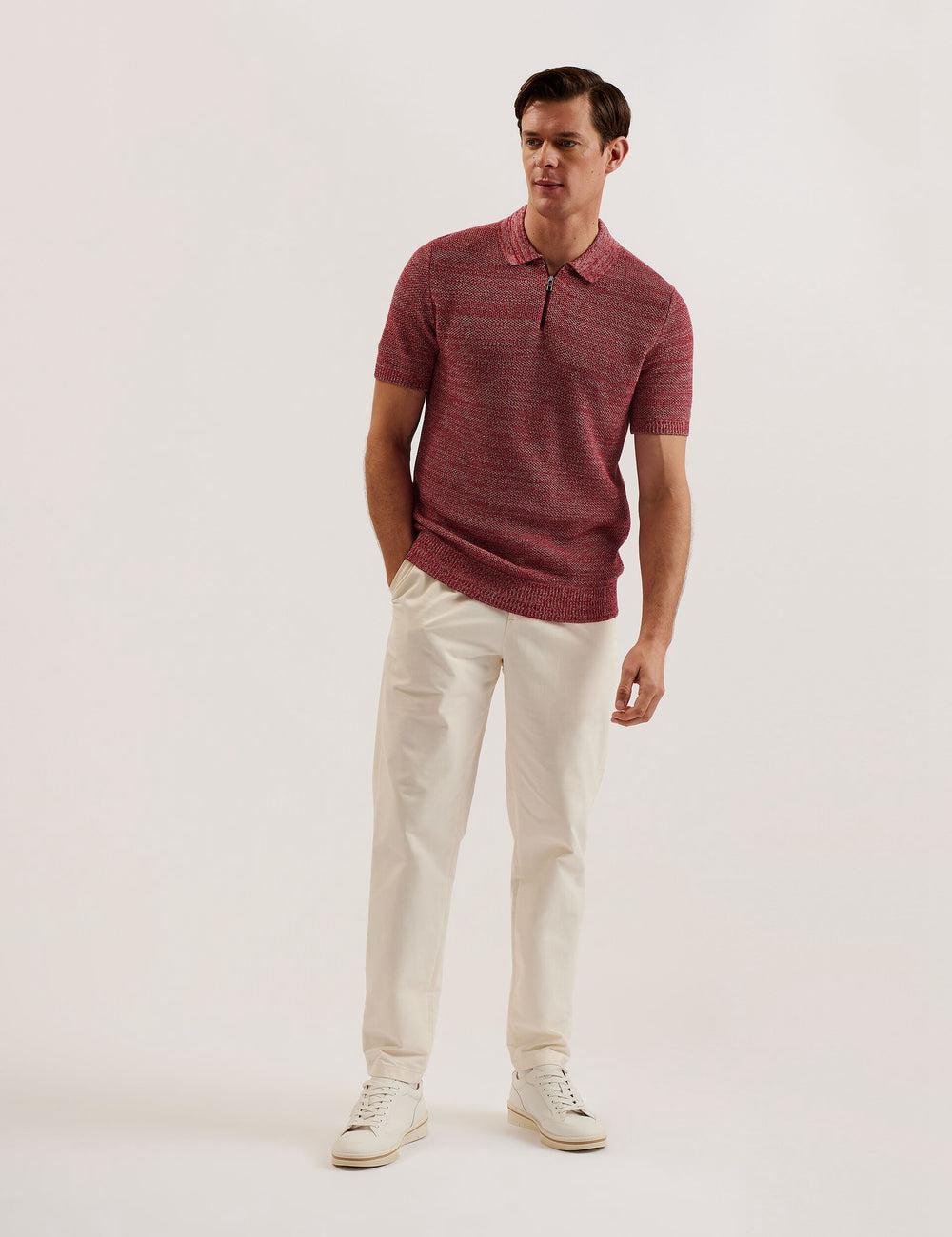 Men Ted Baker BLOSSAM - Space Dye Zip Neck Polos Shirts Red | ZIFX48136