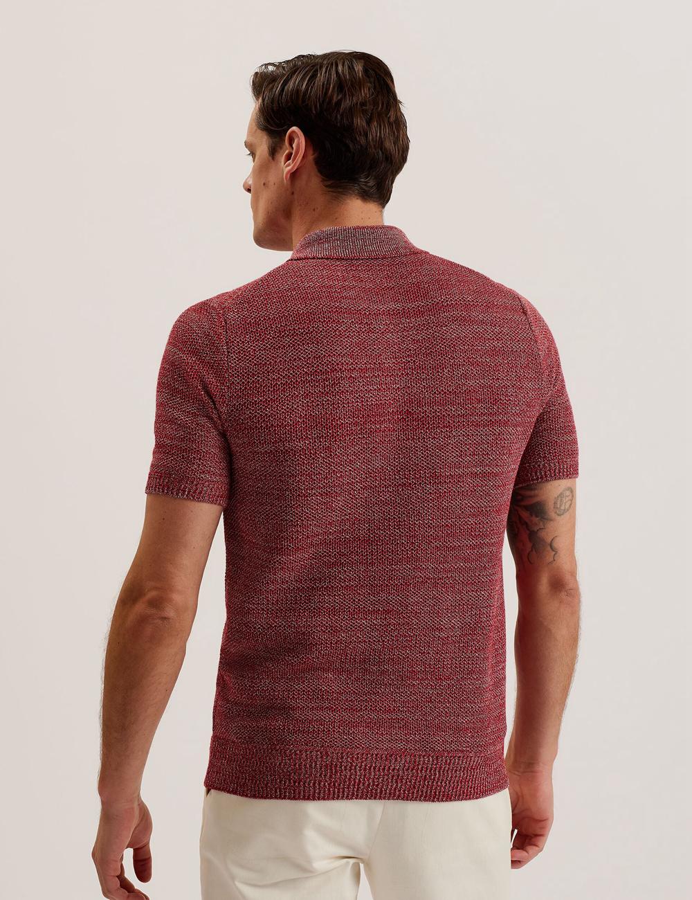 Men Ted Baker BLOSSAM - Space Dye Zip Neck Polos Shirts Red | ZIFX48136