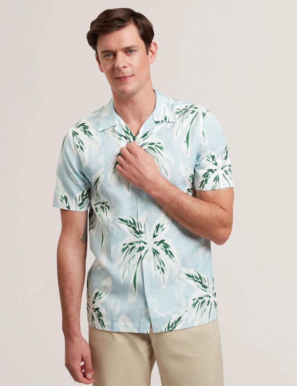 Men Ted Baker BOCHE - Short Sleeve Regular Tropical Palm Tree Casual Shirts Green | KHJY73685