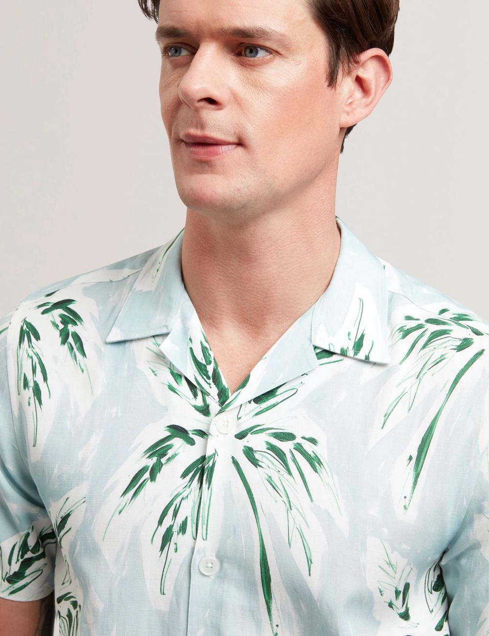 Men Ted Baker BOCHE - Short Sleeve Regular Tropical Palm Tree Casual Shirts Green | KHJY73685