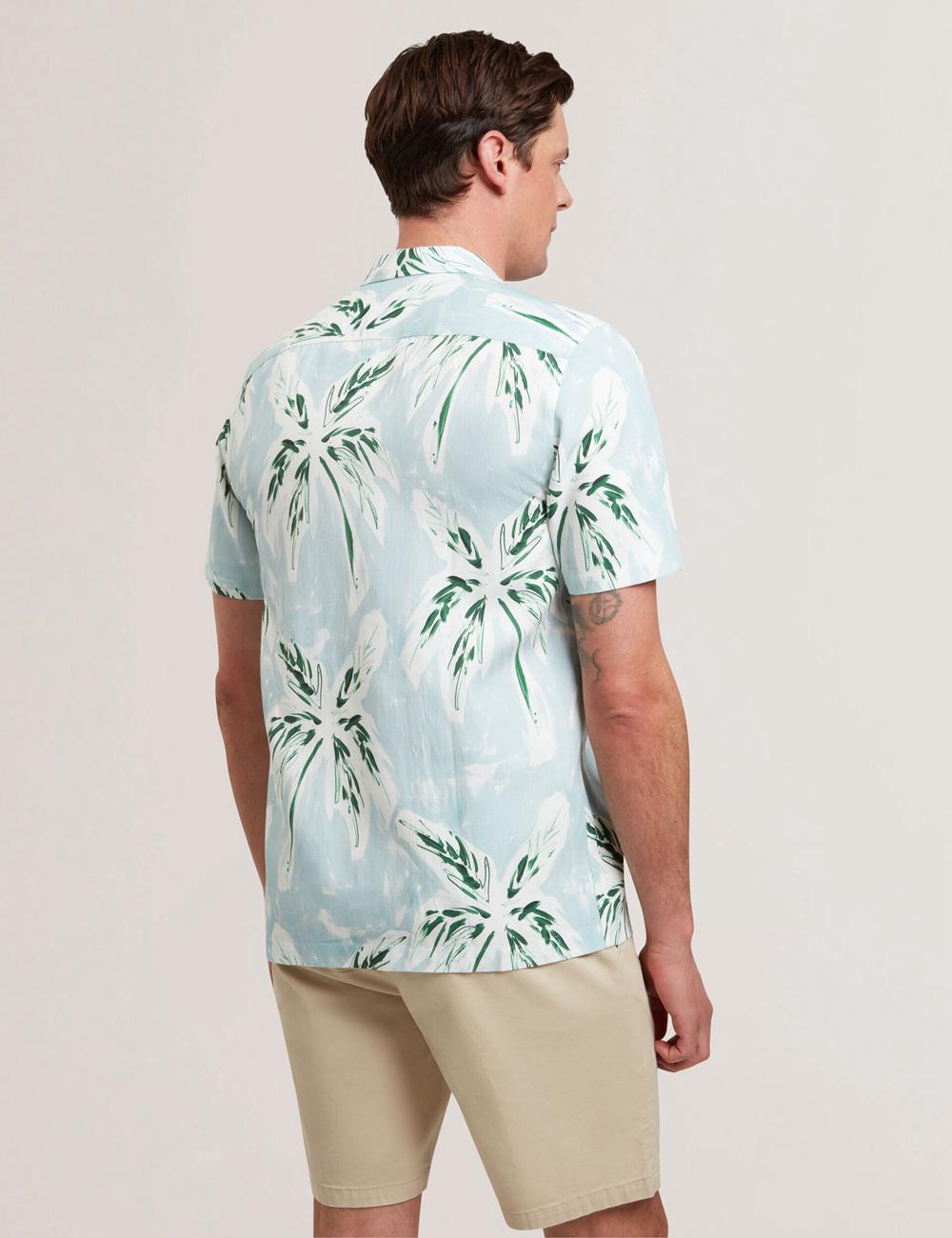 Men Ted Baker BOCHE - Short Sleeve Regular Tropical Palm Tree Casual Shirts Green | KHJY73685