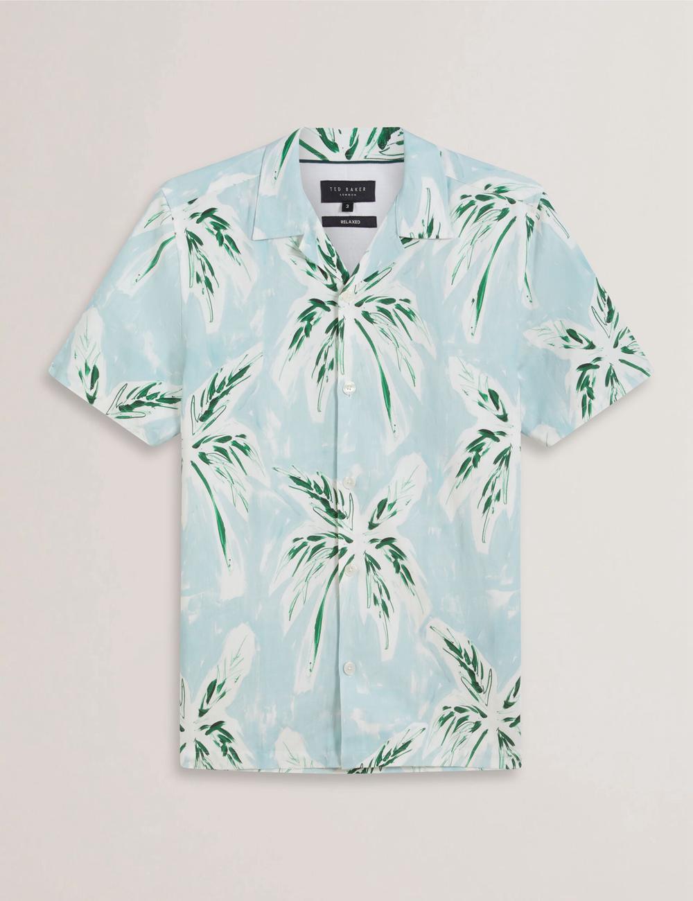 Men Ted Baker BOCHE - Short Sleeve Regular Tropical Palm Tree Casual Shirts Green | KHJY73685