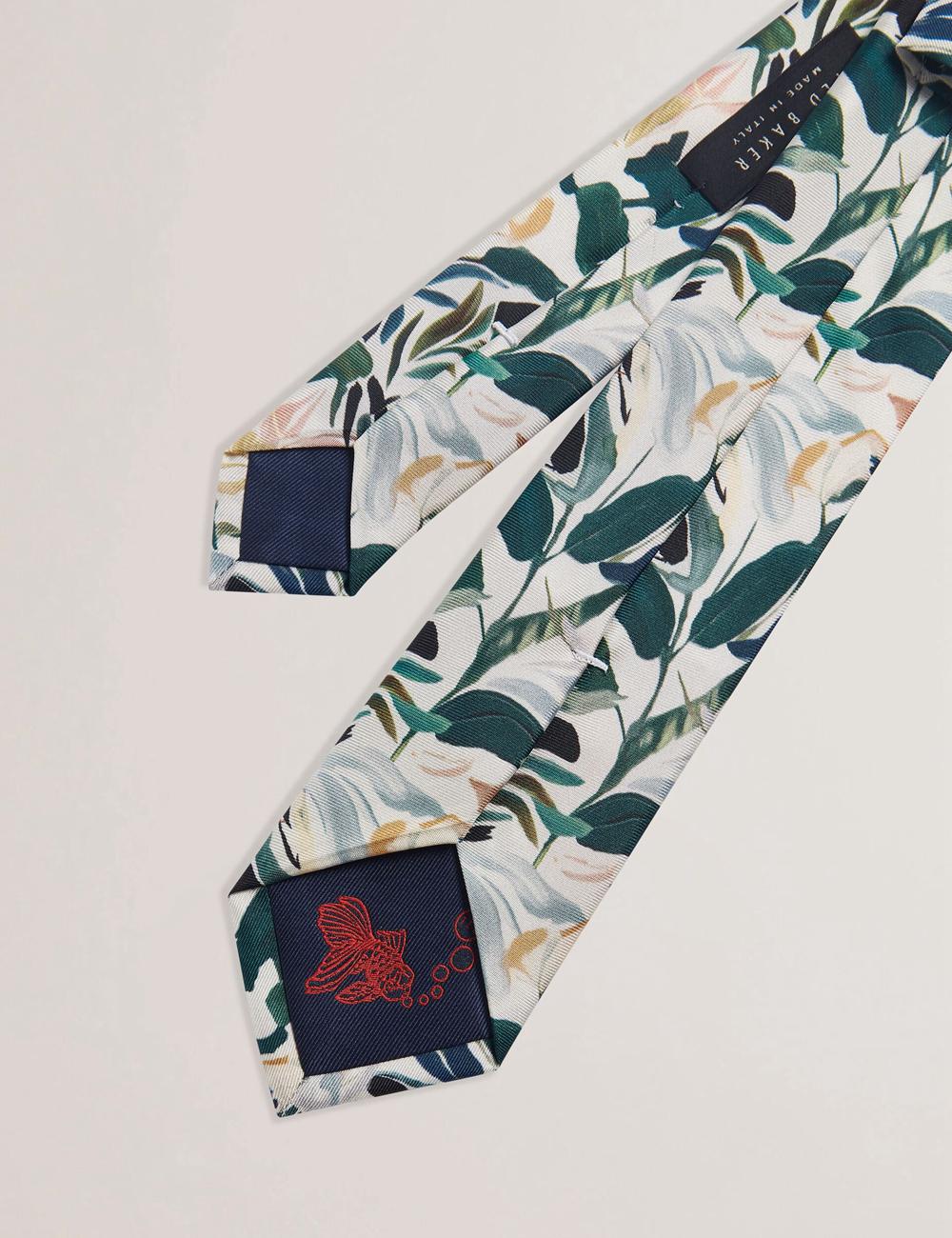 Men Ted Baker BOYTONN - Painted Floral Print Silk Ties Ecru | FISP16495
