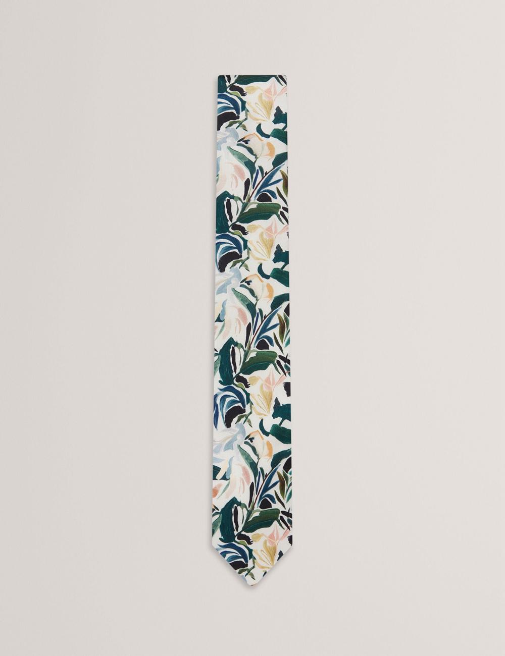 Men Ted Baker BOYTONN - Painted Floral Print Silk Ties Ecru | FISP16495