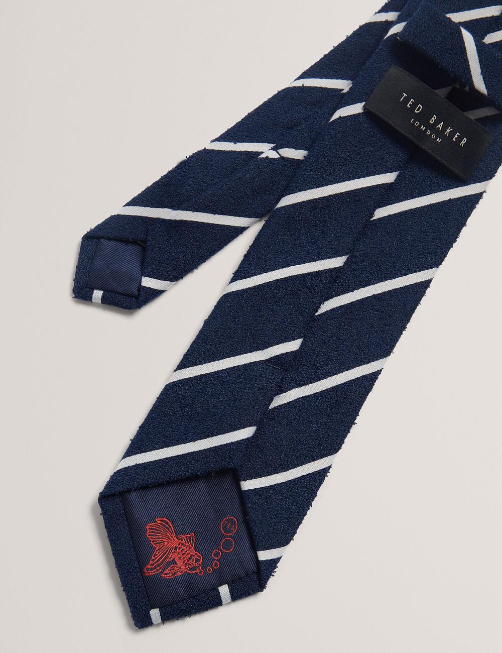 Men Ted Baker CAMPSEA - Boucle Texture Solid Stripe Ties Navy | KBNI64837