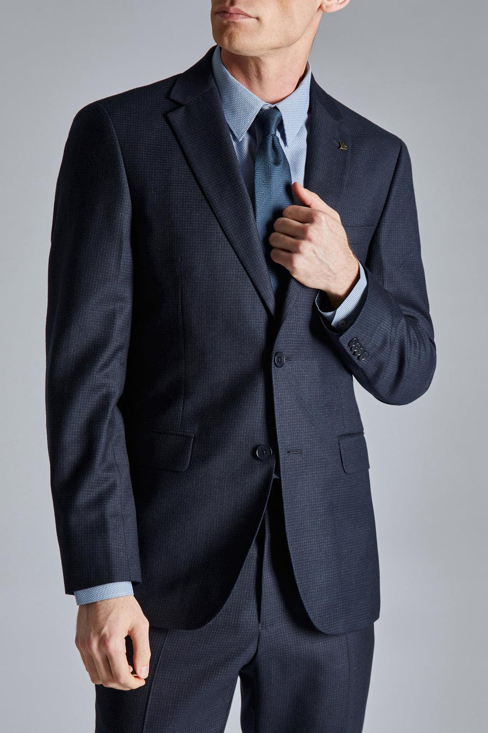 Men Ted Baker CANISJS - Grid Check Regular Fit Suit Jackets Navy | JQUX50267