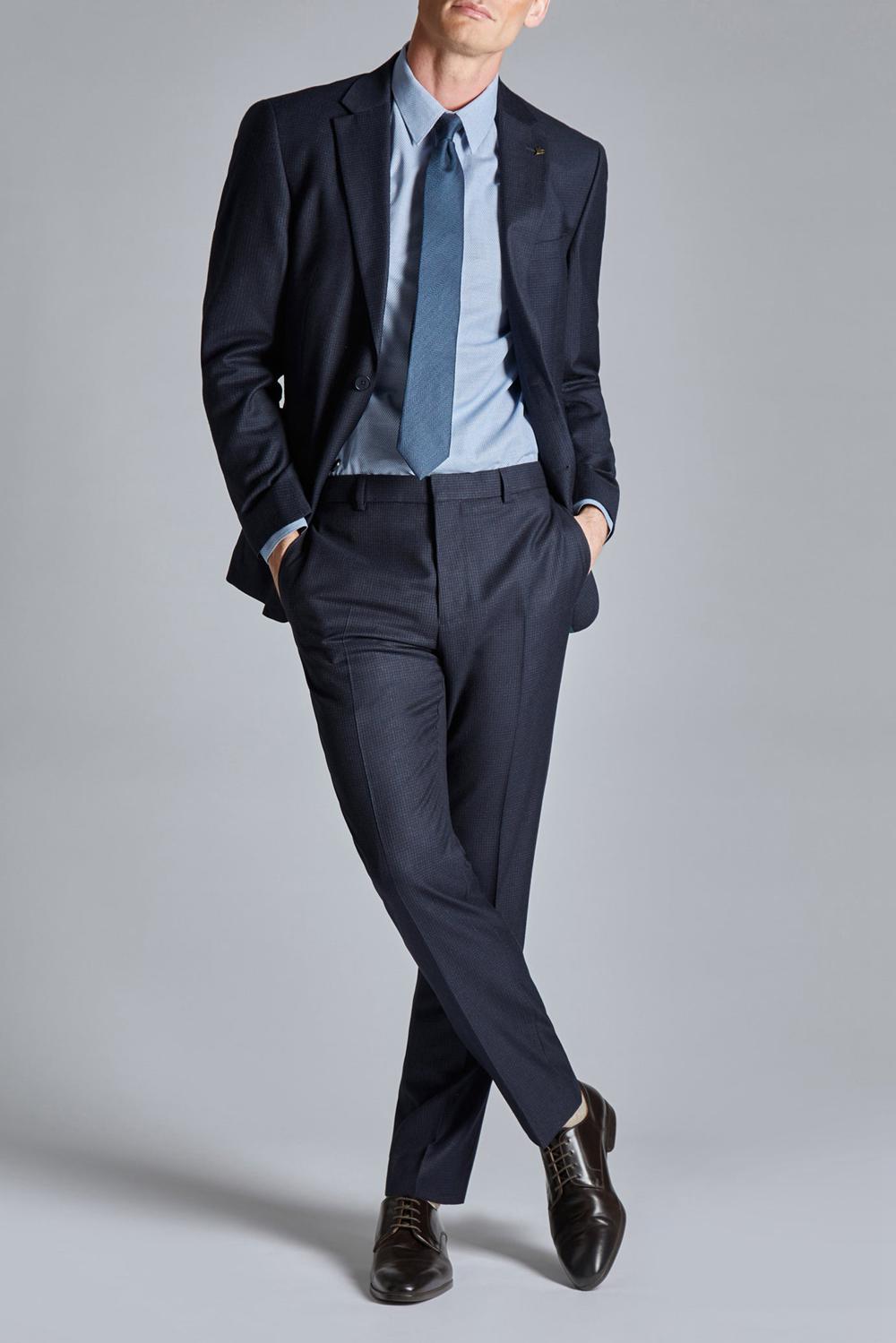 Men Ted Baker CANISJS - Grid Check Regular Fit Suit Jackets Navy | JQUX50267