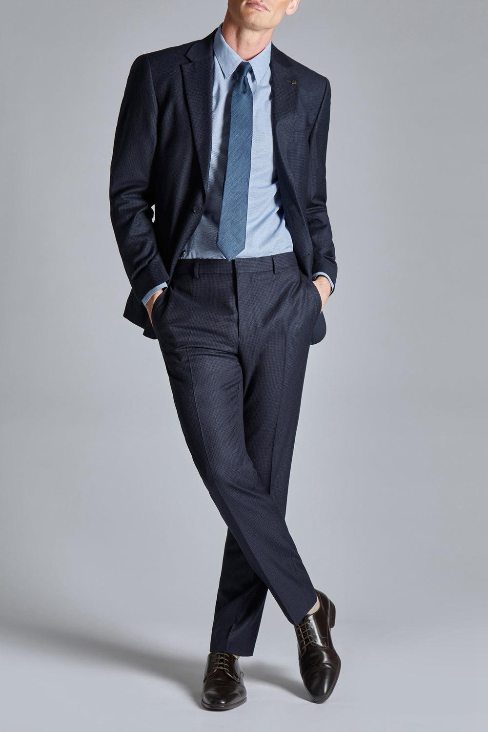 Men Ted Baker CANISTS - Grid Check Regular Fit Suit Trousers Navy | FPVE31925