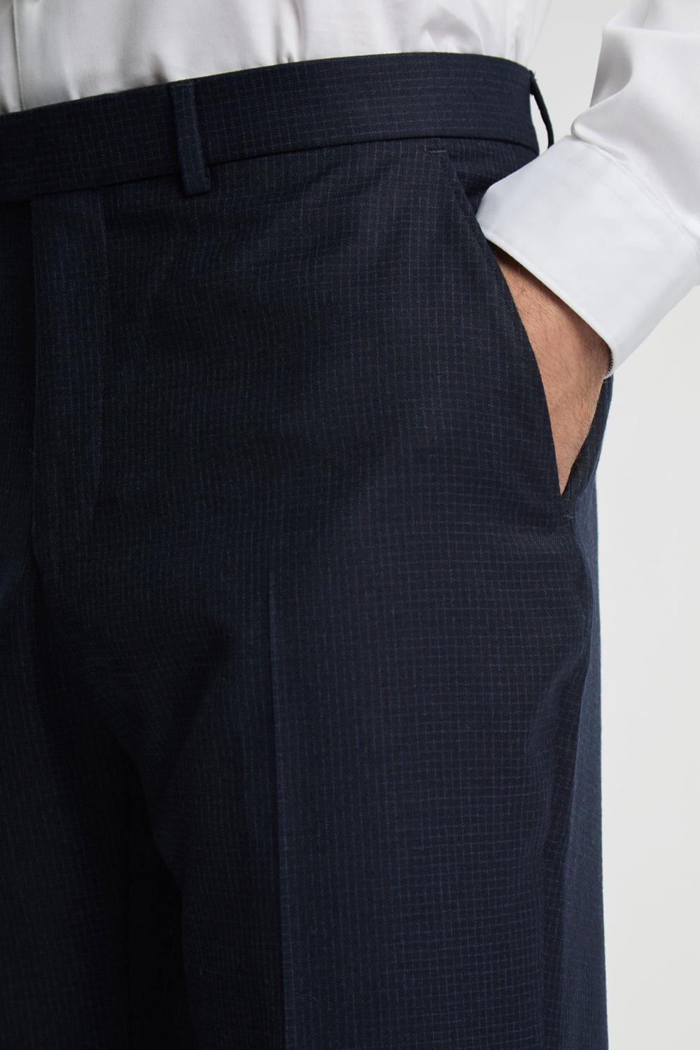 Men Ted Baker CANISTS - Grid Check Regular Fit Suit Trousers Navy | FPVE31925