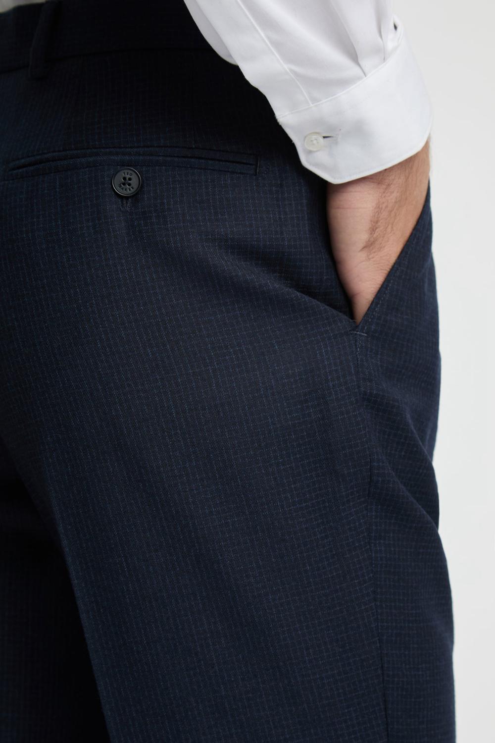 Men Ted Baker CANISTS - Grid Check Regular Fit Suit Trousers Navy | FPVE31925