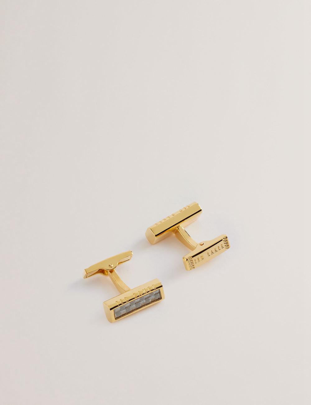 Men Ted Baker CARBIE - Carbon Fibre Bar Metal Cufflinks Gold | XGDF65084