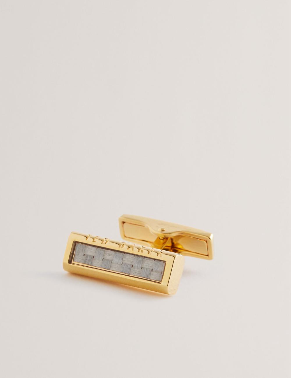 Men Ted Baker CARBIE - Carbon Fibre Bar Metal Cufflinks Gold | XGDF65084