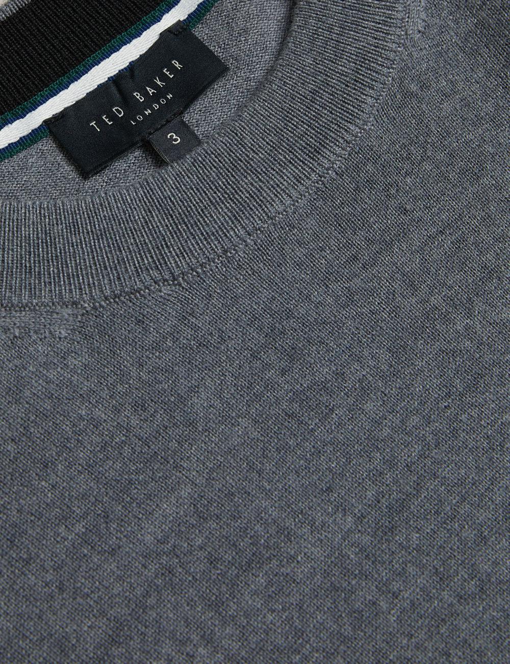 Men Ted Baker CARNBY - Pure Wool Crew Neck Jumpers Charcoal | IGRF73842