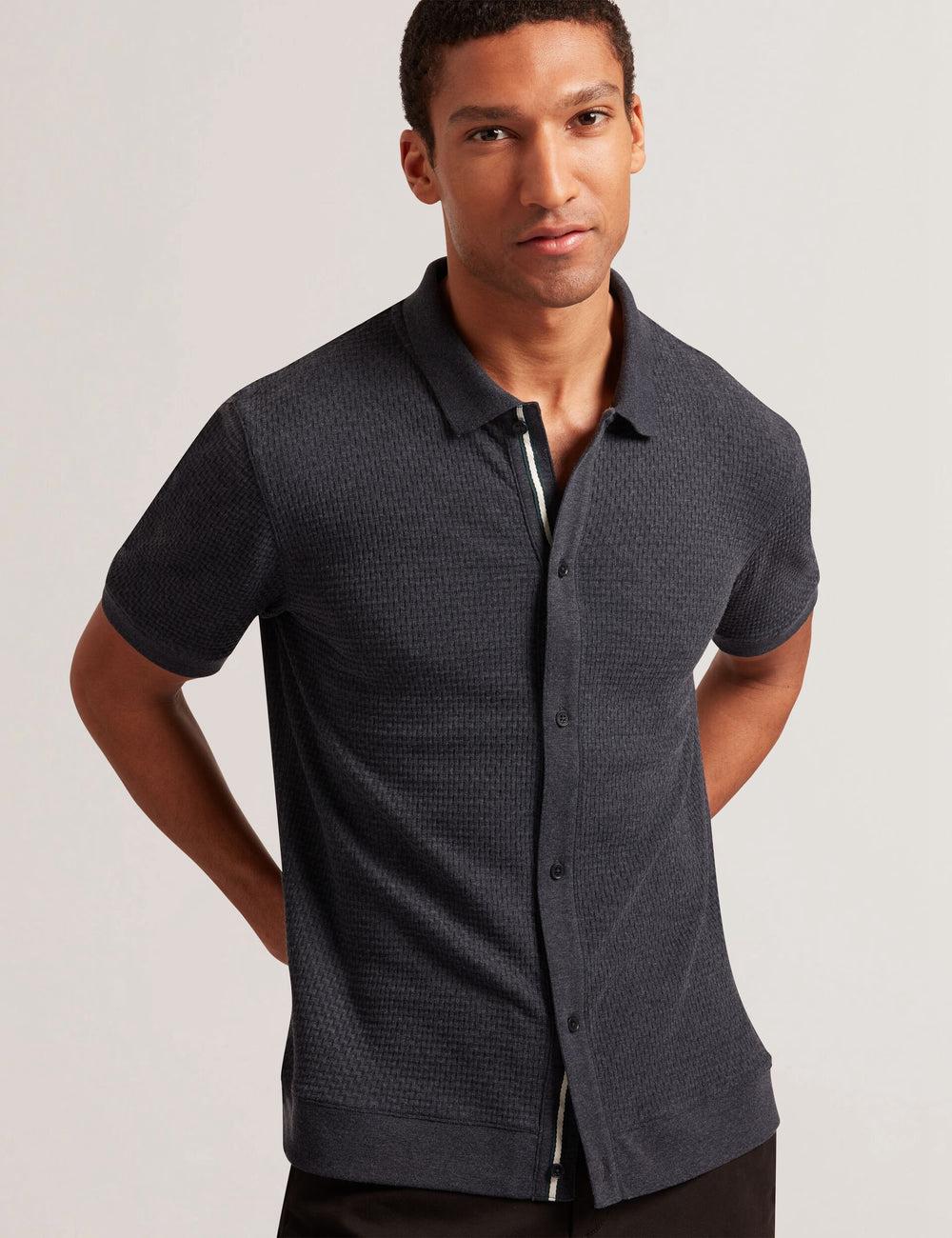 Men Ted Baker CONNYR - Short Sleeve Button Through Polos Shirts Navy | PCNR97621