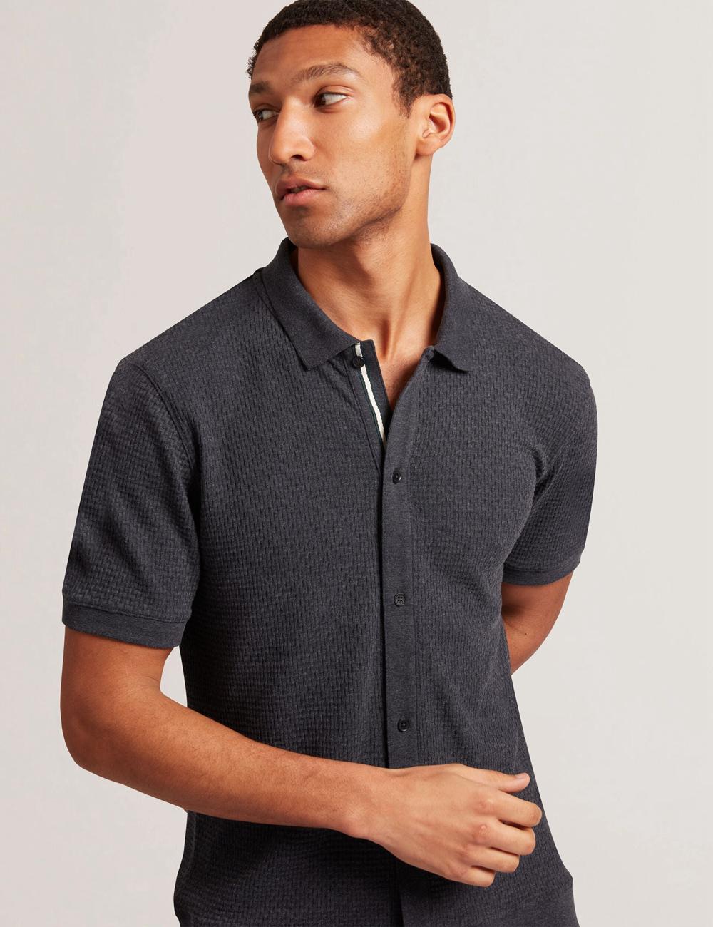 Men Ted Baker CONNYR - Short Sleeve Button Through Polos Shirts Navy | PCNR97621