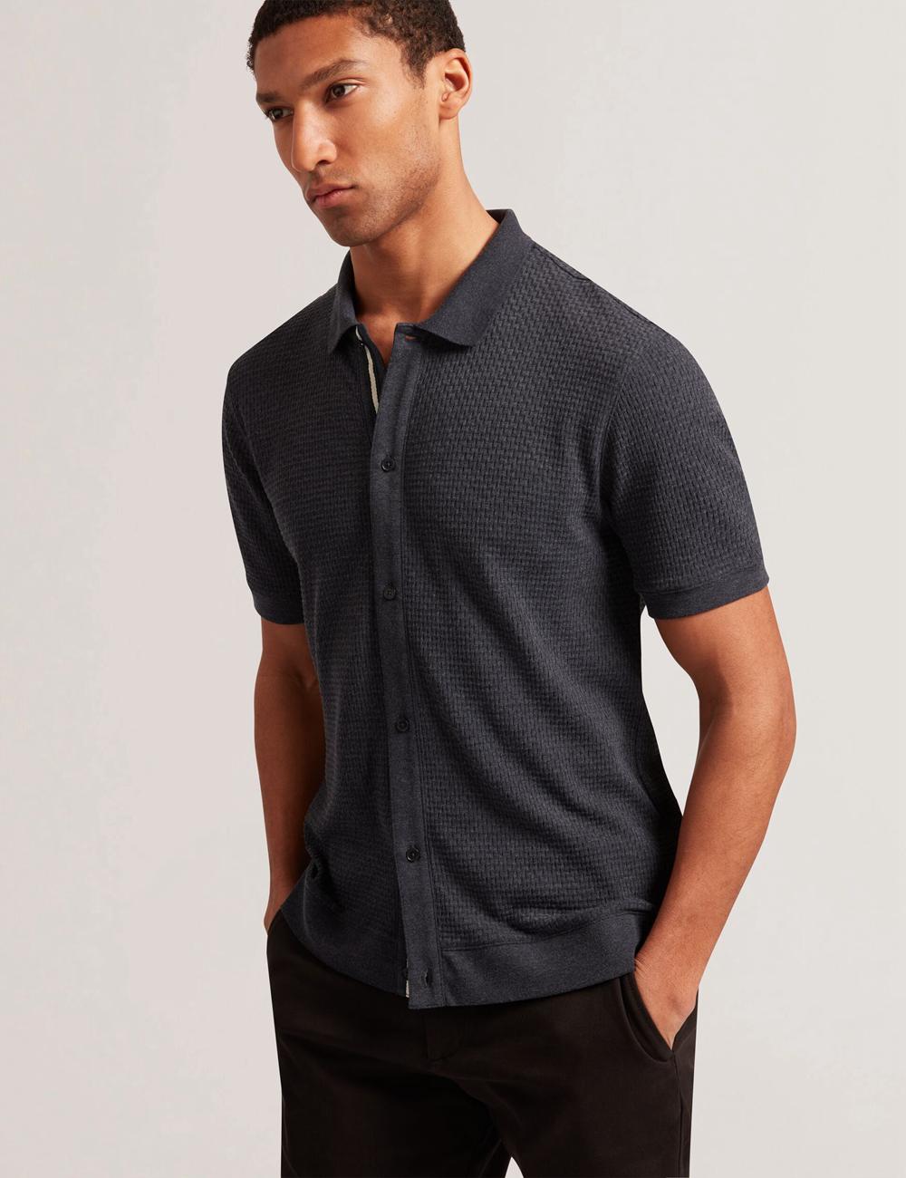 Men Ted Baker CONNYR - Short Sleeve Button Through Polos Shirts Navy | PCNR97621
