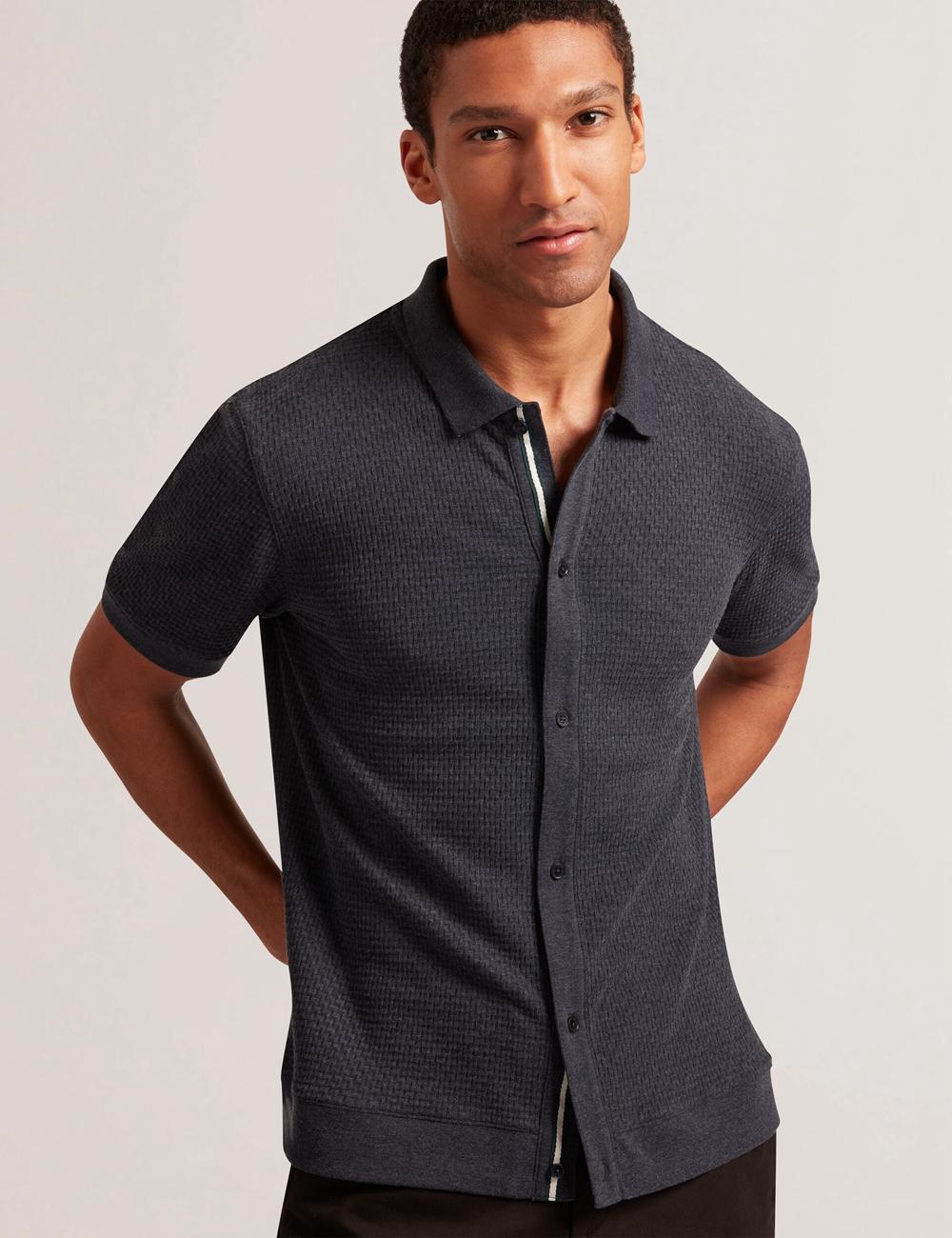 Men Ted Baker CONNYR - Short Sleeve Button Through Polos Shirts Navy | PCNR97621