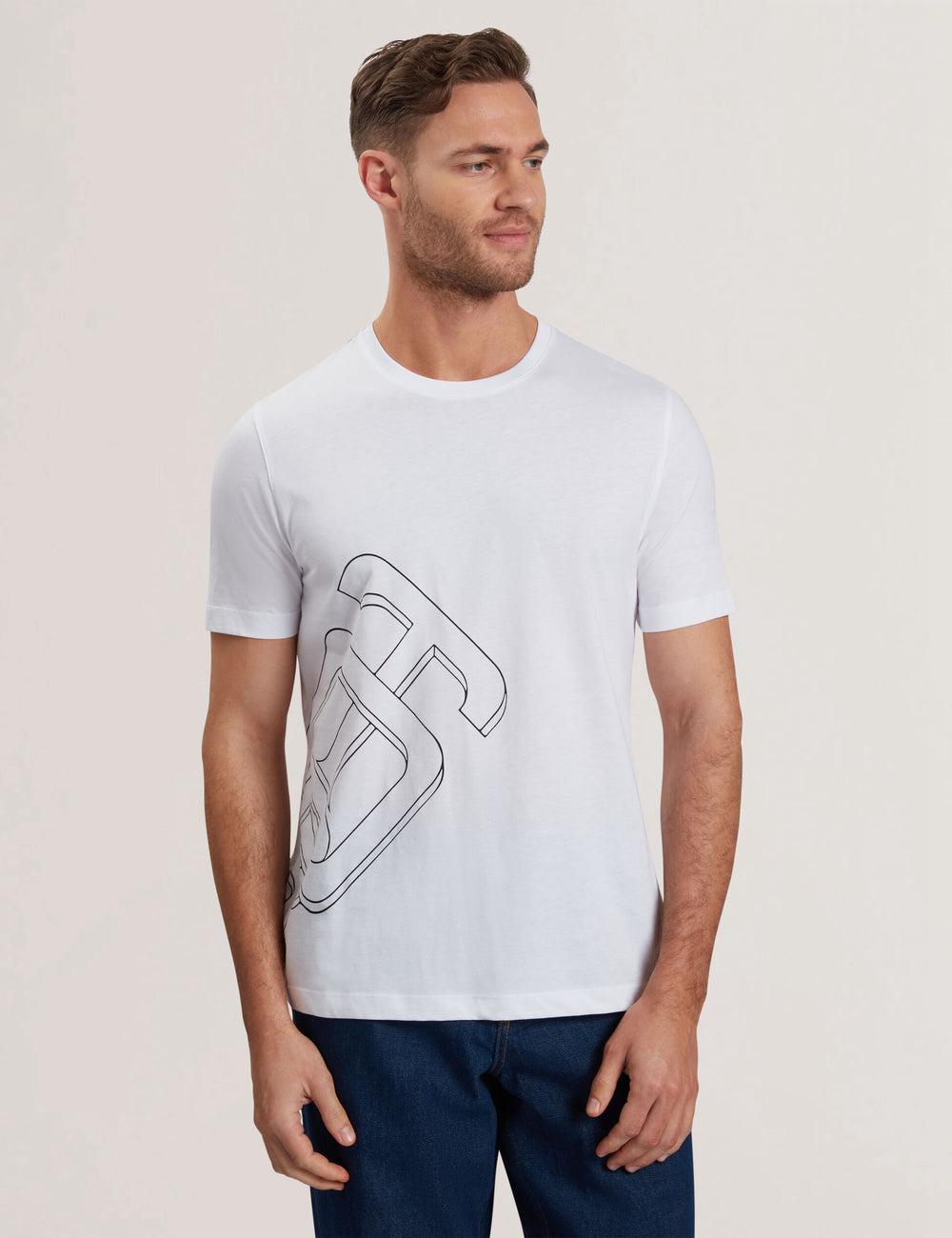 Men Ted Baker CRAIGEY - Logo Graphic Crew Neck Cotton T-Shirts White | NOPZ68015
