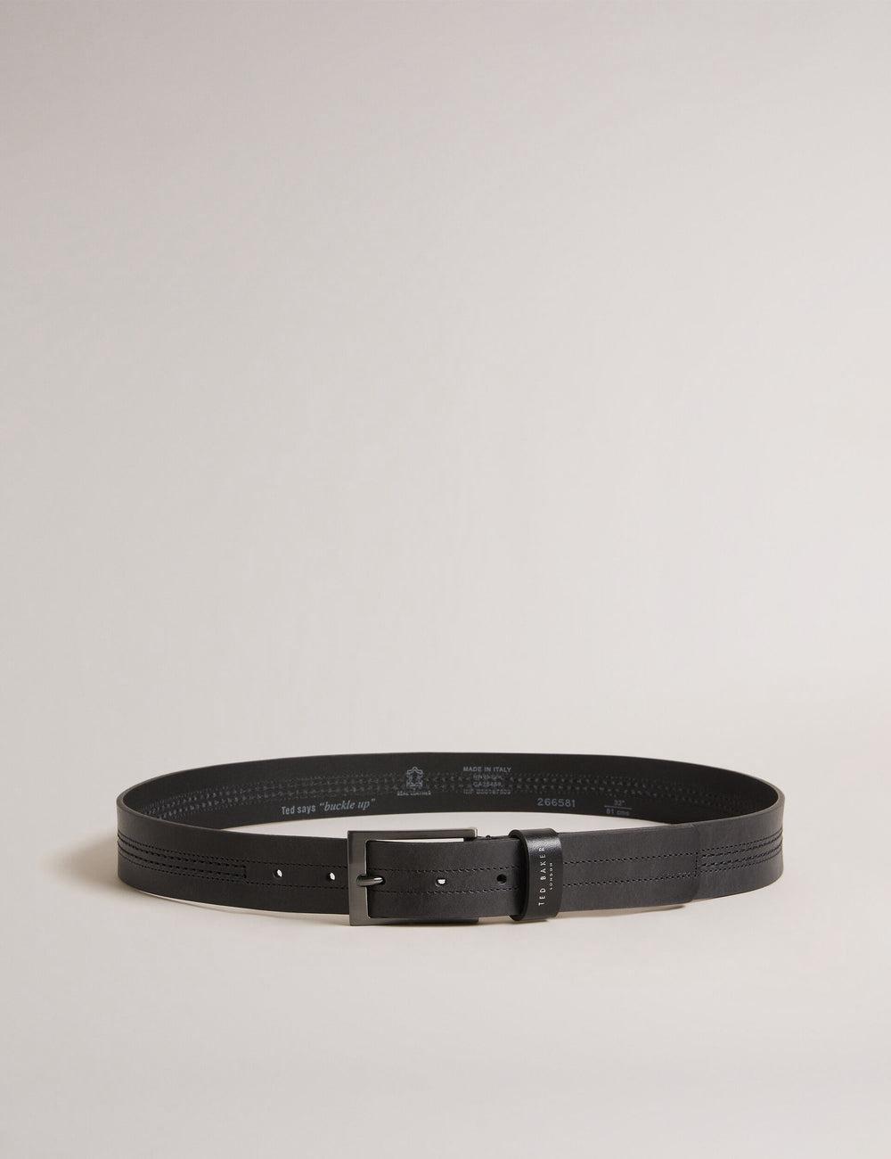 Men Ted Baker CRISIC - Stitch Detail Leather Belts Black | MFJV52947