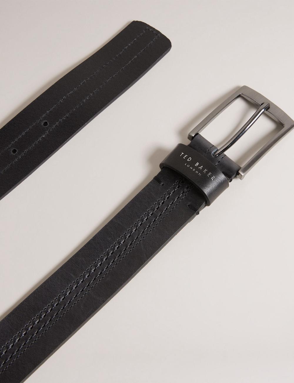 Men Ted Baker CRISIC - Stitch Detail Leather Belts Black | MFJV52947