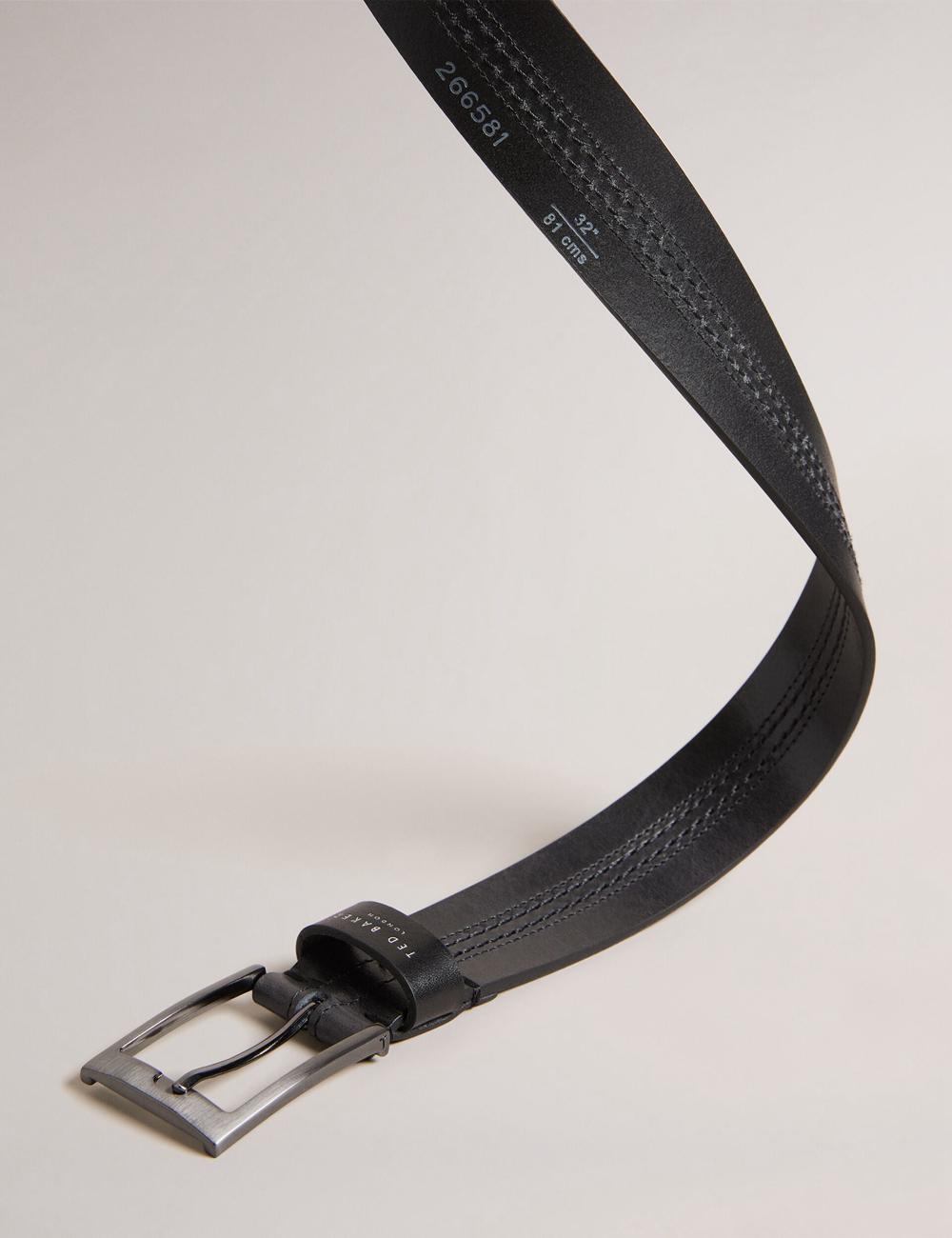 Men Ted Baker CRISIC - Stitch Detail Leather Belts Black | MFJV52947