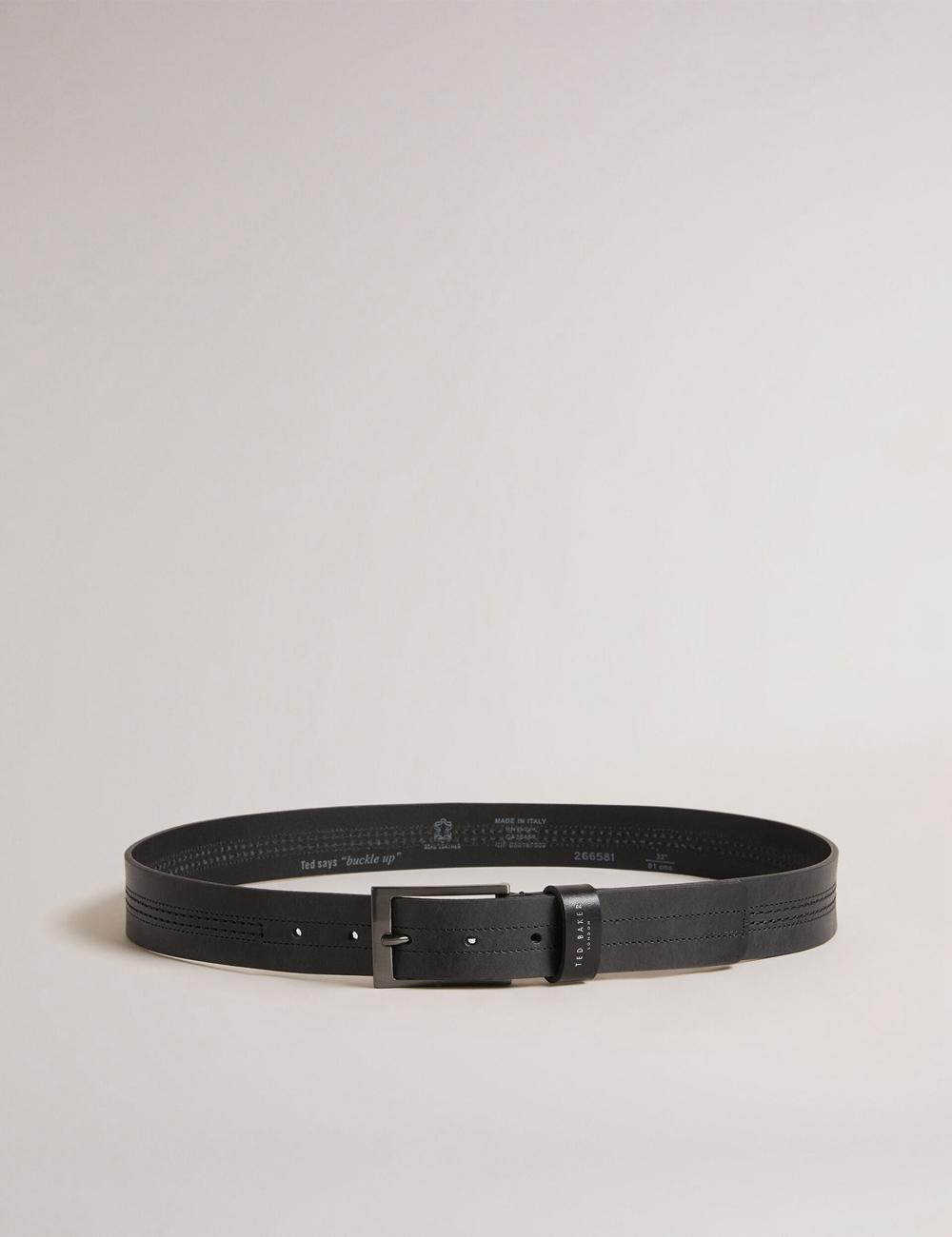Men Ted Baker CRISIC - Stitch Detail Leather Belts Black | MFJV52947