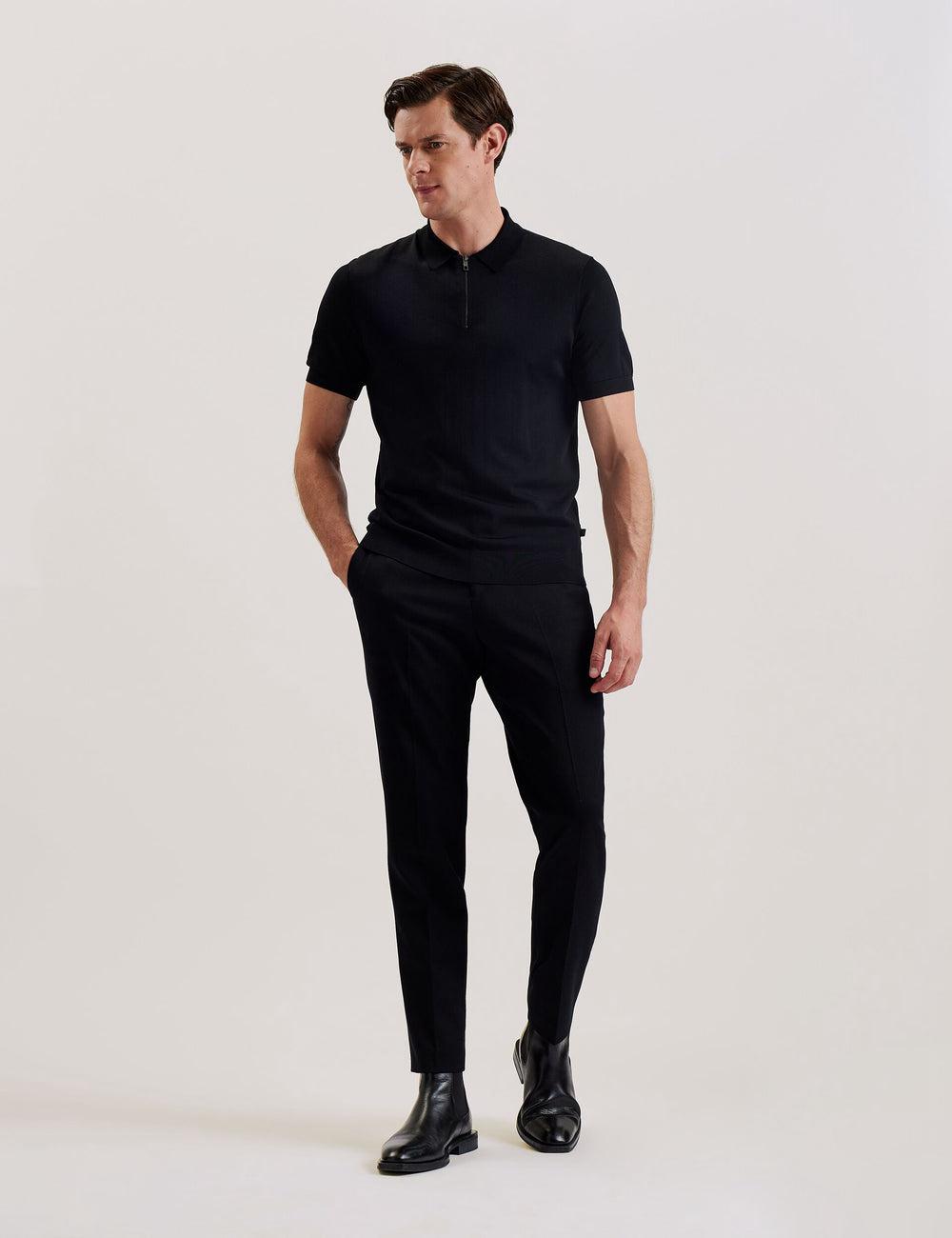 Men Ted Baker DALDIN - Zip Collar Stretch Knit Jumpers Black | MQVP83521