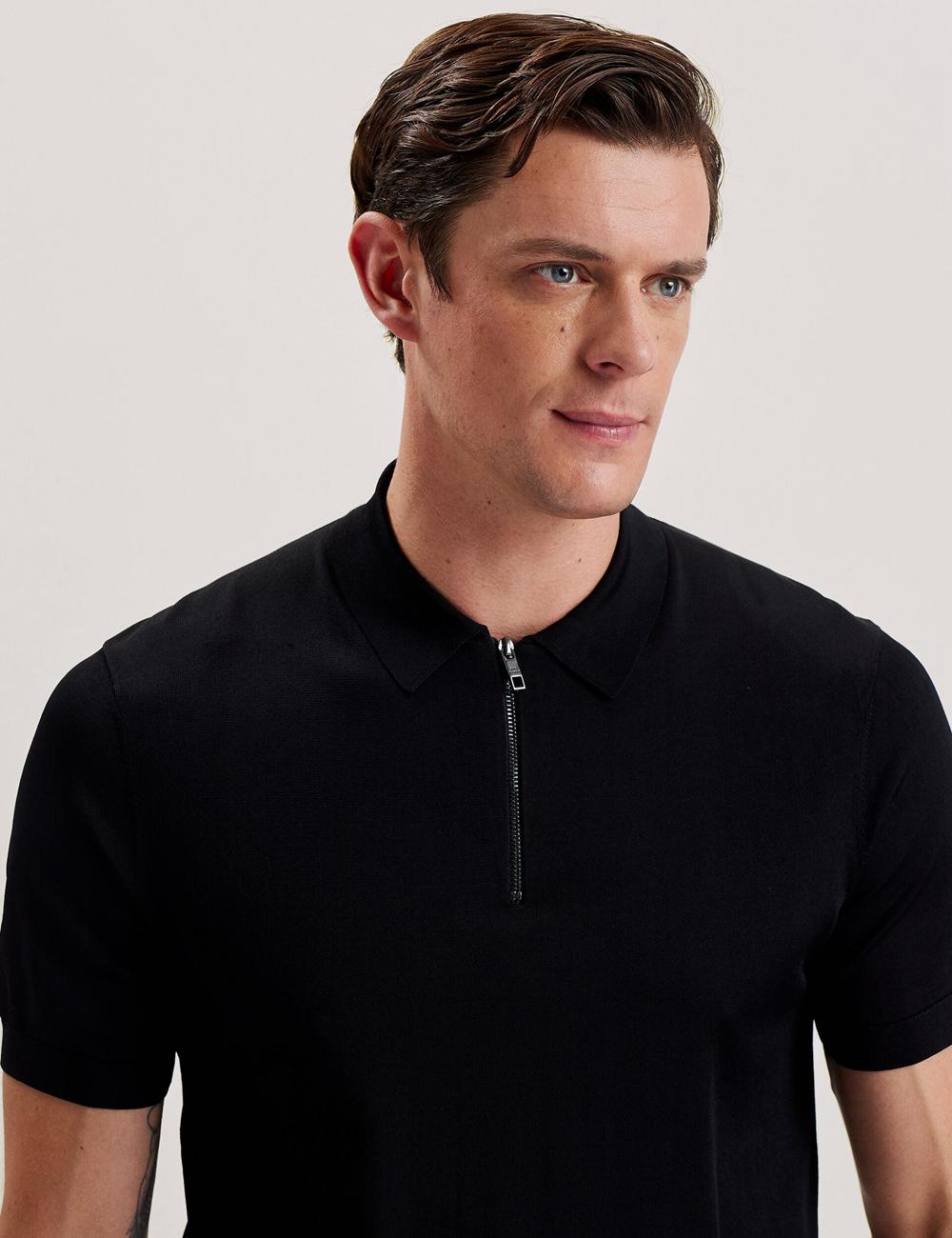 Men Ted Baker DALDIN - Zip Collar Stretch Knit Jumpers Black | MQVP83521