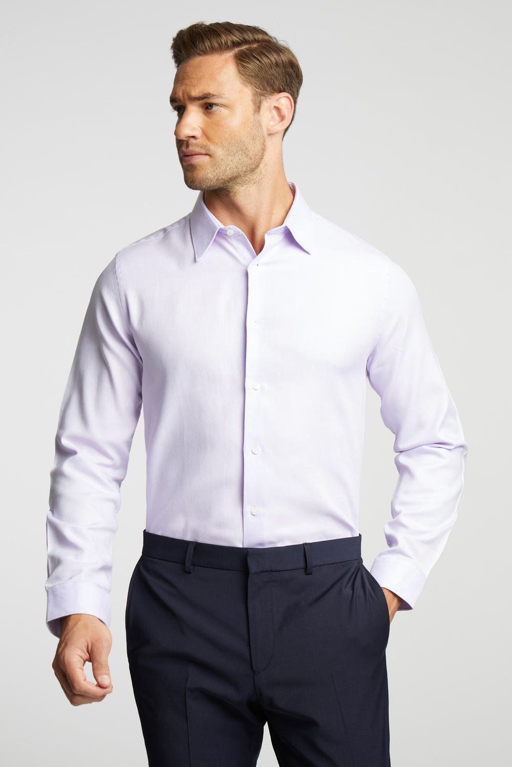 Men Ted Baker DALTON - Dobby Textured Cotton Slim Fit Formal Shirts Lilac | WUVX96452