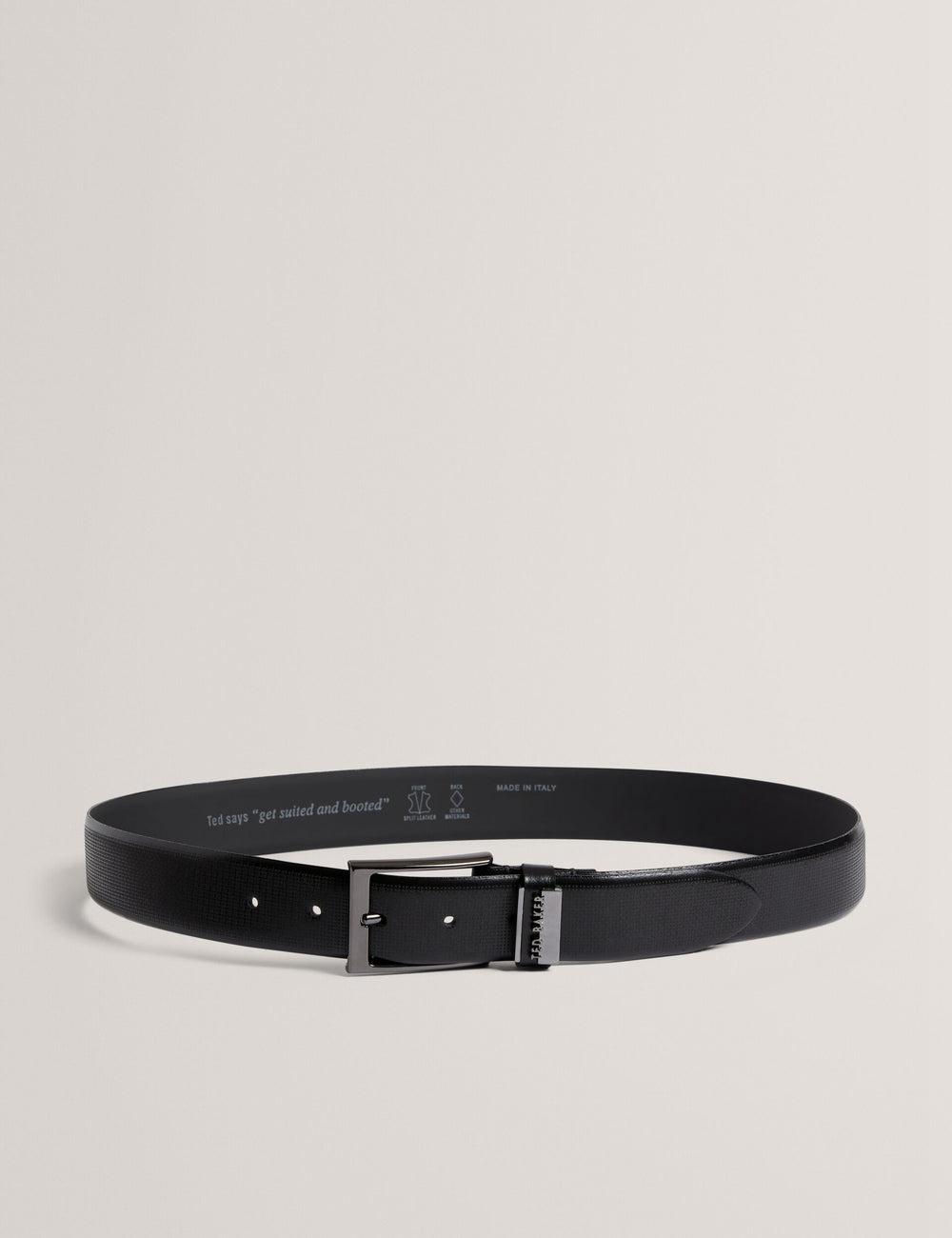 Men Ted Baker DAWSONS - Textured T Pattern Leather Belts Black | CLHA18520