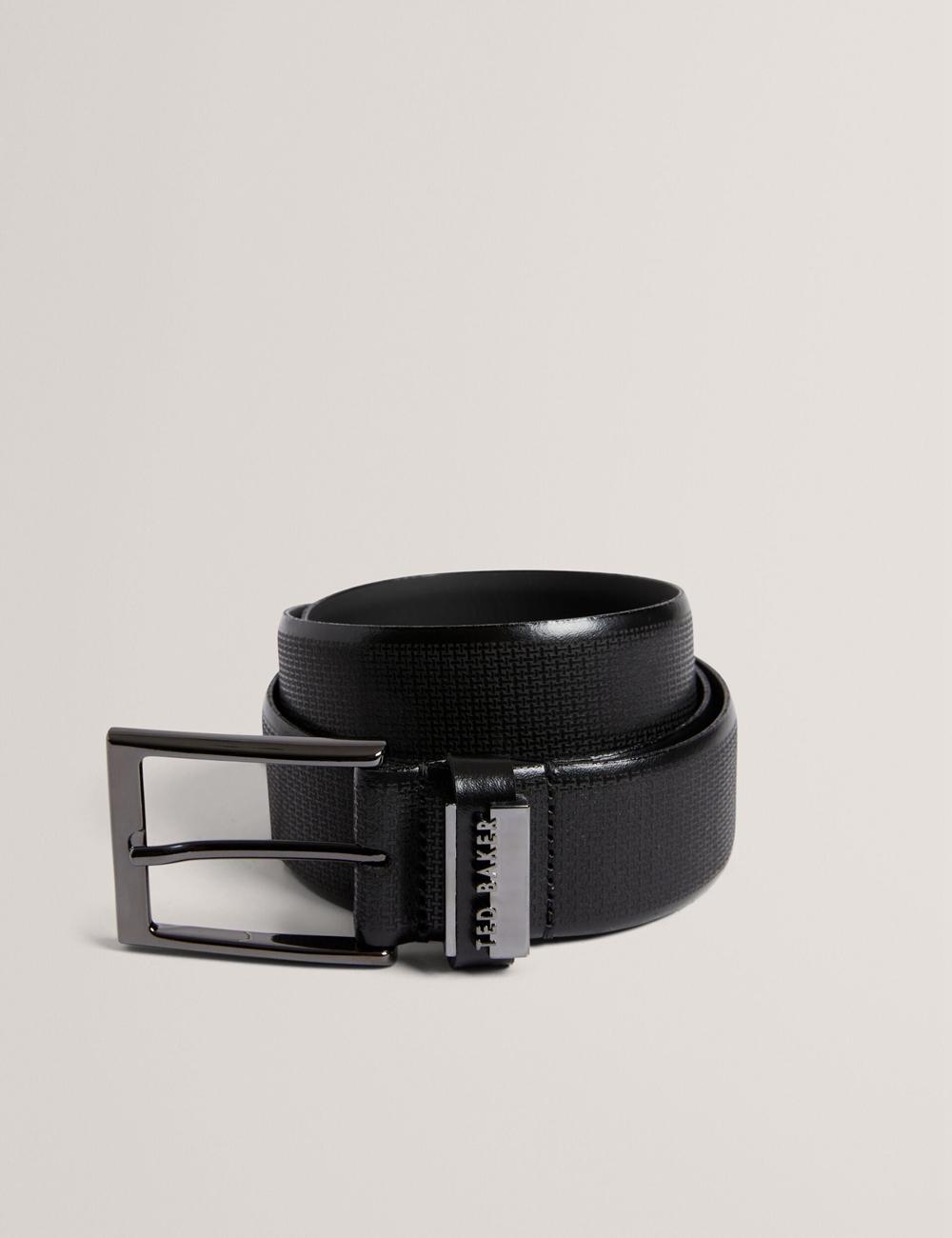Men Ted Baker DAWSONS - Textured T Pattern Leather Belts Black | CLHA18520