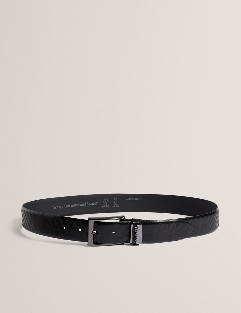 Men Ted Baker DAWSONS - Textured T Pattern Leather Belts Black | CLHA18520