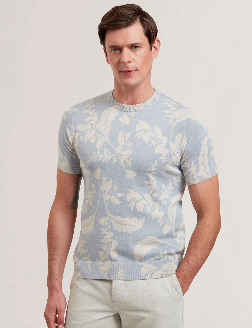Men Ted Baker DENNIO - Short Sleeve Printed Floral T-Shirts Lt-Blue | FONR61203
