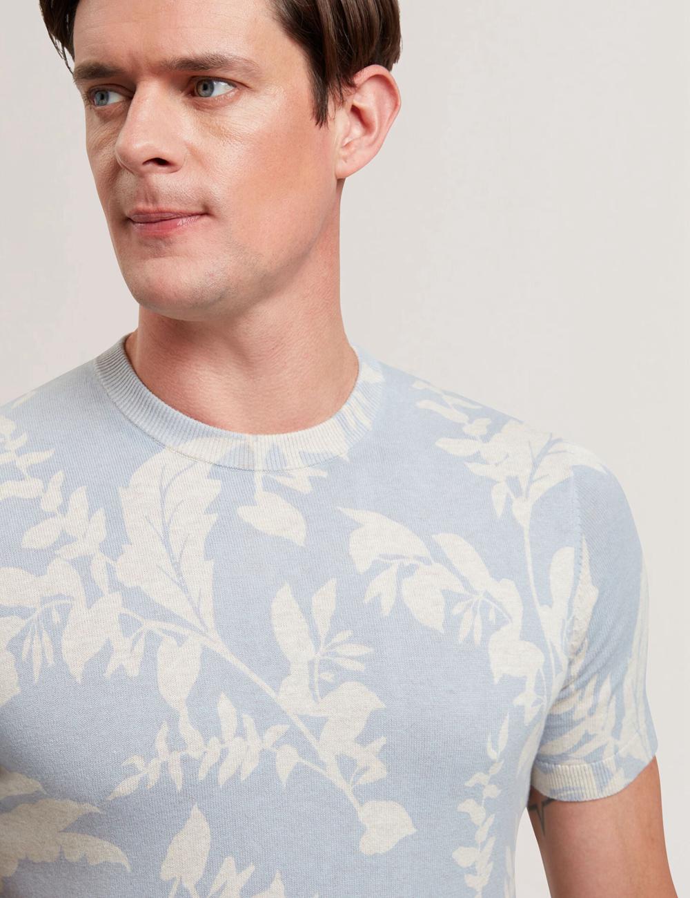 Men Ted Baker DENNIO - Short Sleeve Printed Floral T-Shirts Lt-Blue | FONR61203