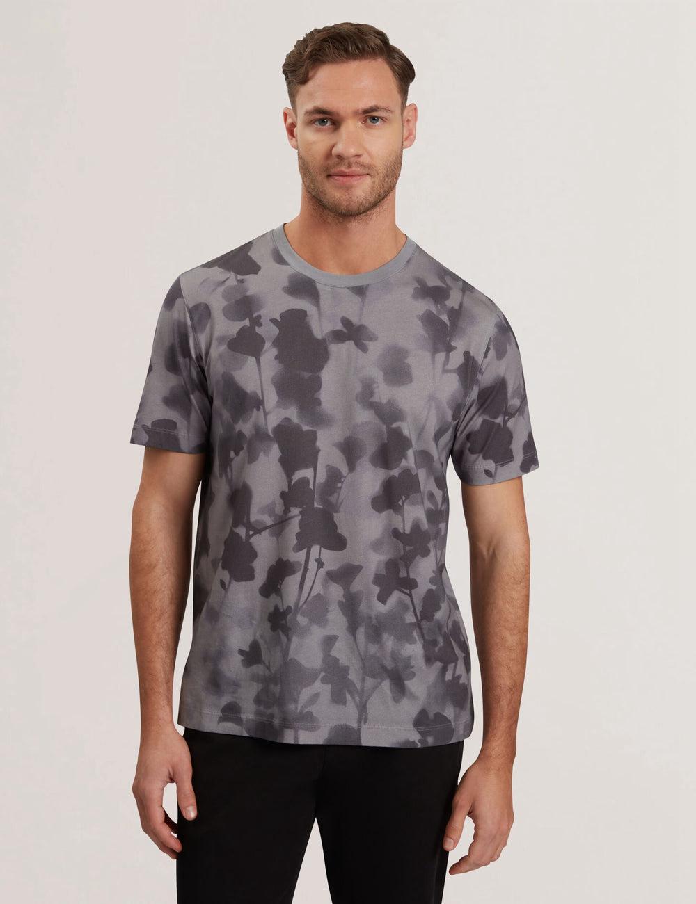 Men Ted Baker DENNISS - Monochrome Floral Print Cotton T-Shirts Dk-Grey | AFKO71368