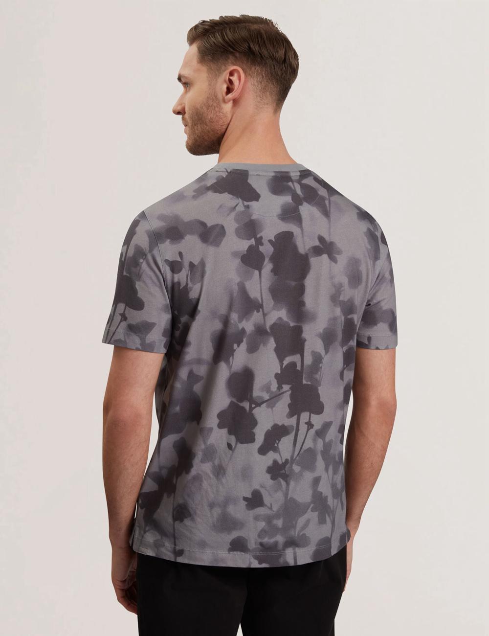Men Ted Baker DENNISS - Monochrome Floral Print Cotton T-Shirts Dk-Grey | AFKO71368