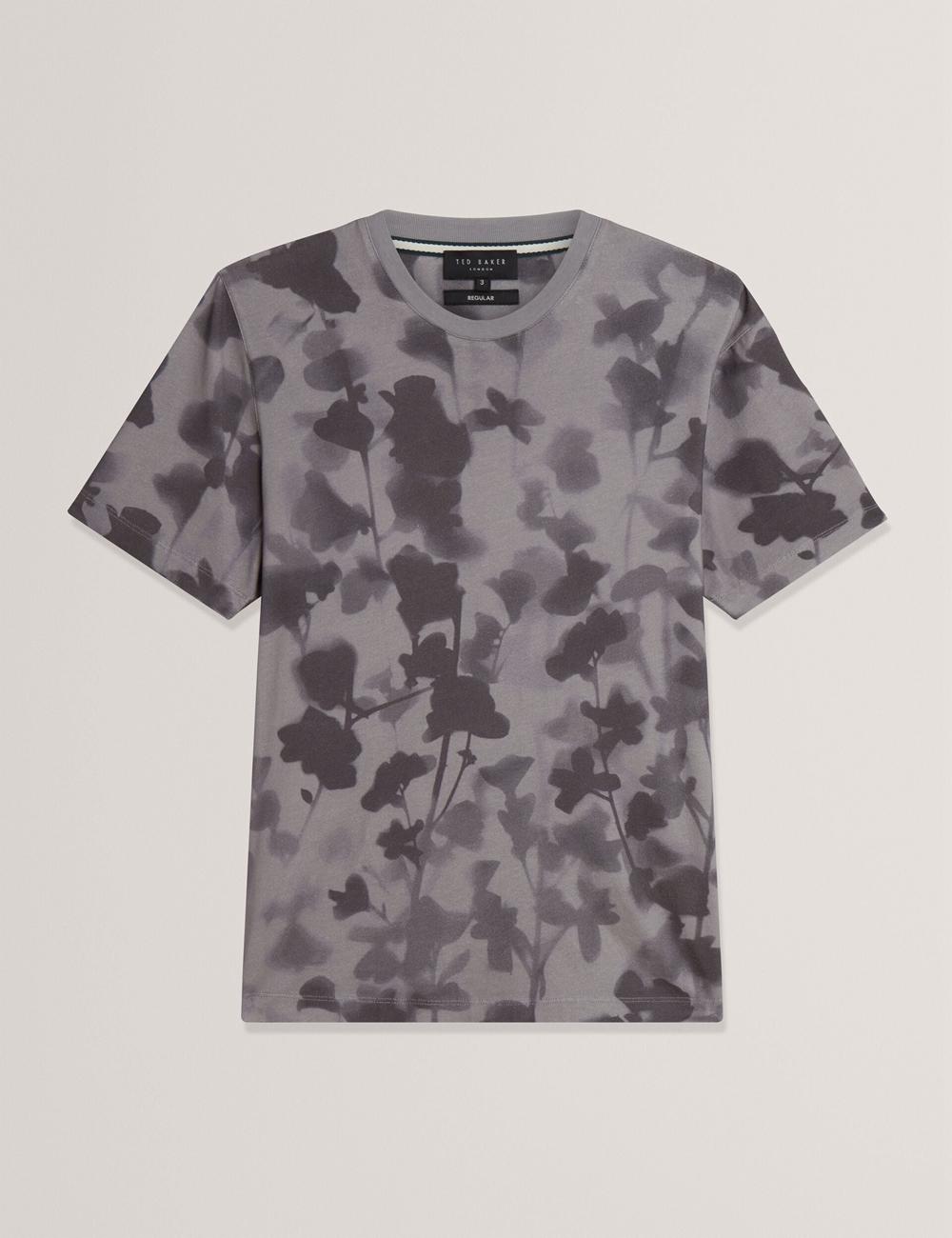 Men Ted Baker DENNISS - Monochrome Floral Print Cotton T-Shirts Dk-Grey | AFKO71368