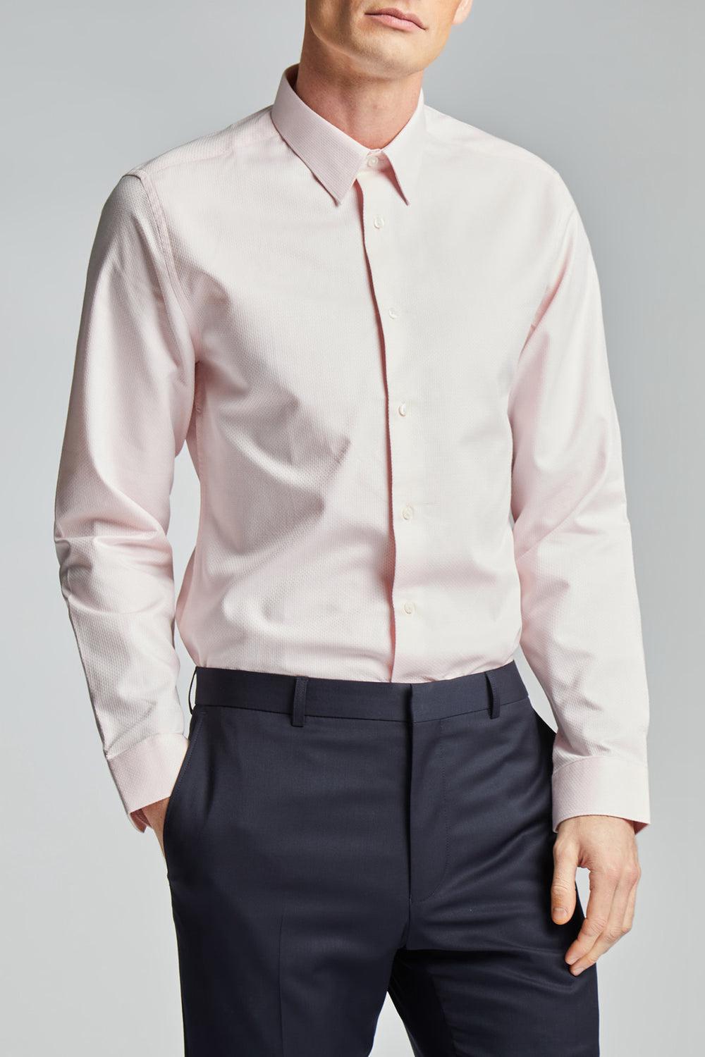 Men Ted Baker DORAIN - Textured Cotton Long Sleeve Formal Shirts Pink | AGLB19365