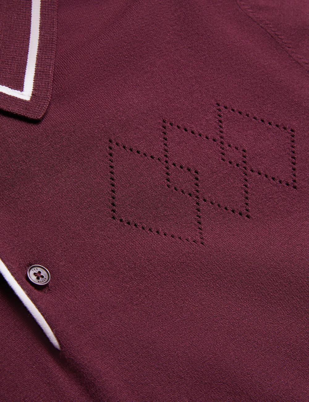 Men Ted Baker DUNOW - Pointelle Detail Striped Trim Polos Shirts Maroon | FOBH03125