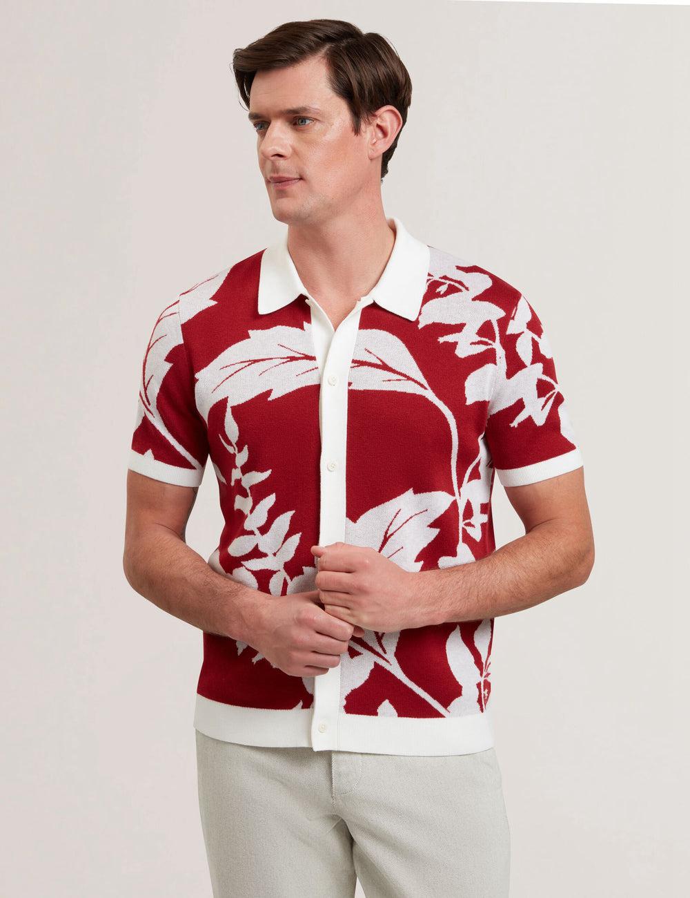 Men Ted Baker EDSON - Short Sleeve Button Through Floral Polos Shirts Red | ZIFX42107