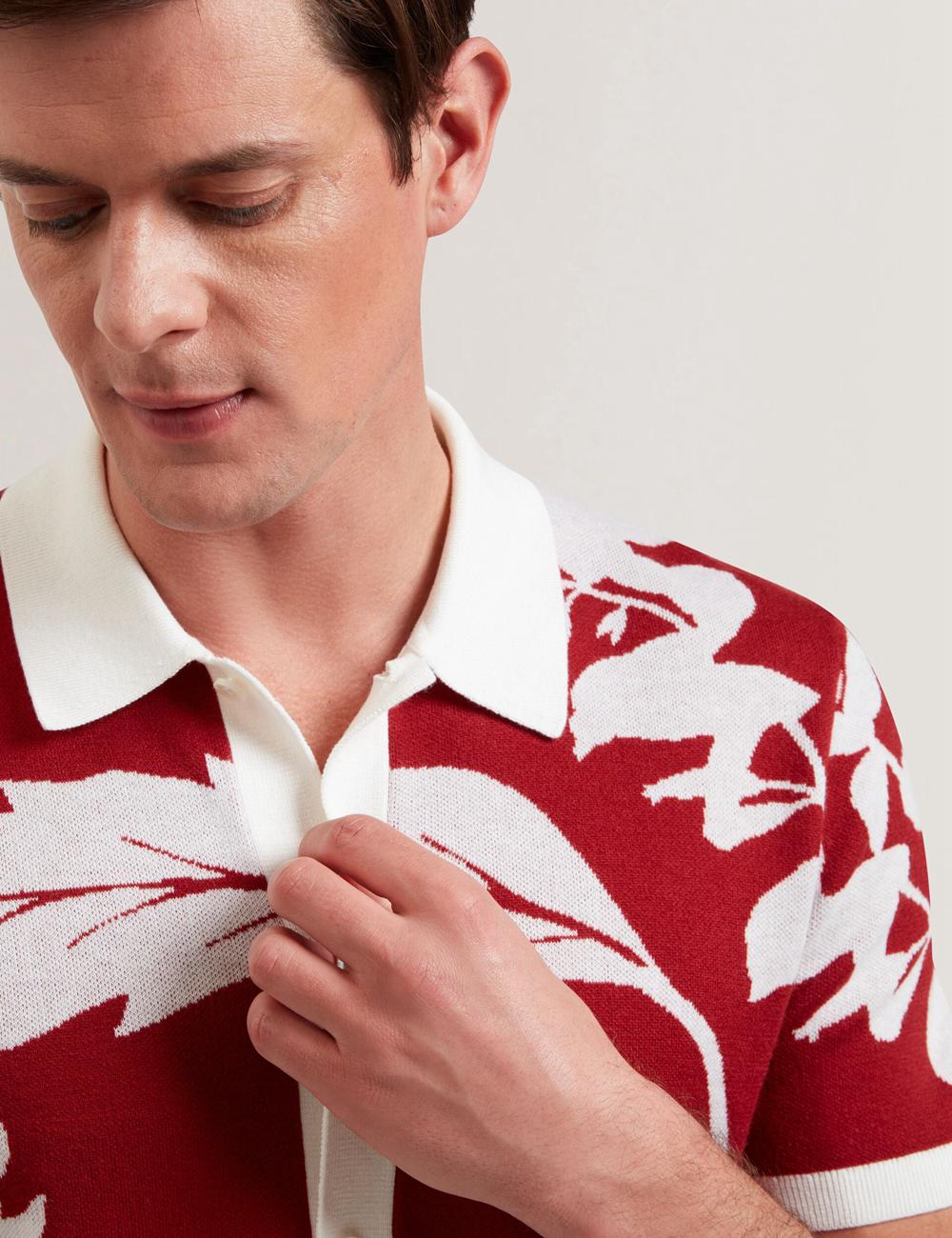 Men Ted Baker EDSON - Short Sleeve Button Through Floral Polos Shirts Red | ZIFX42107