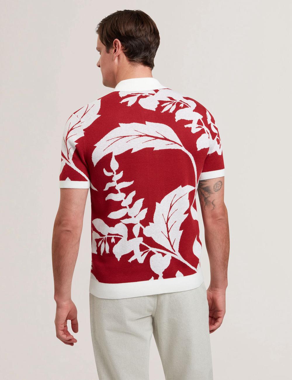 Men Ted Baker EDSON - Short Sleeve Button Through Floral Polos Shirts Red | ZIFX42107