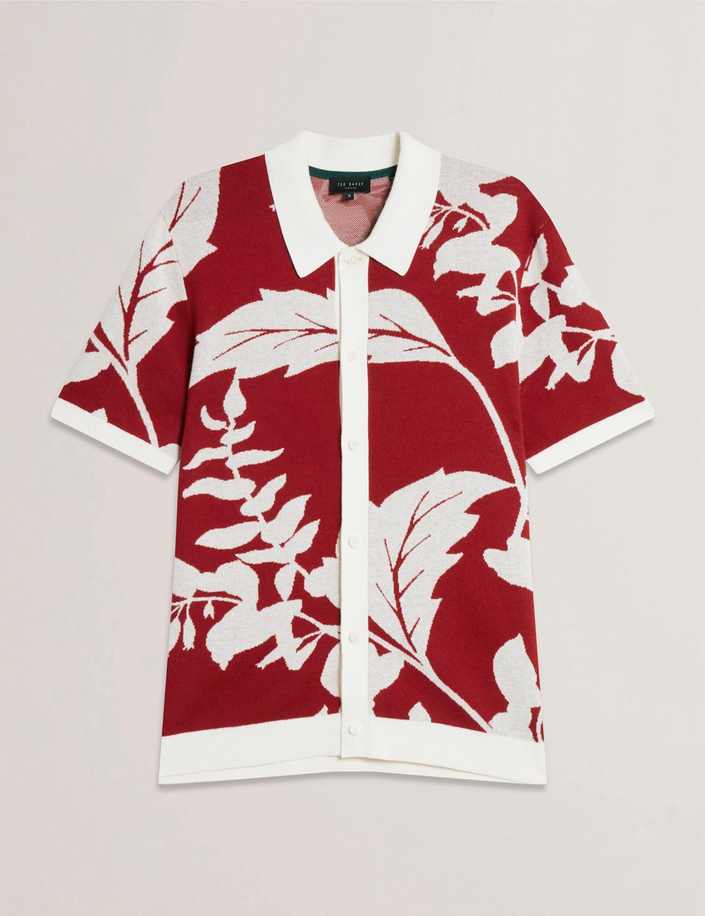 Men Ted Baker EDSON - Short Sleeve Button Through Floral Polos Shirts Red | ZIFX42107