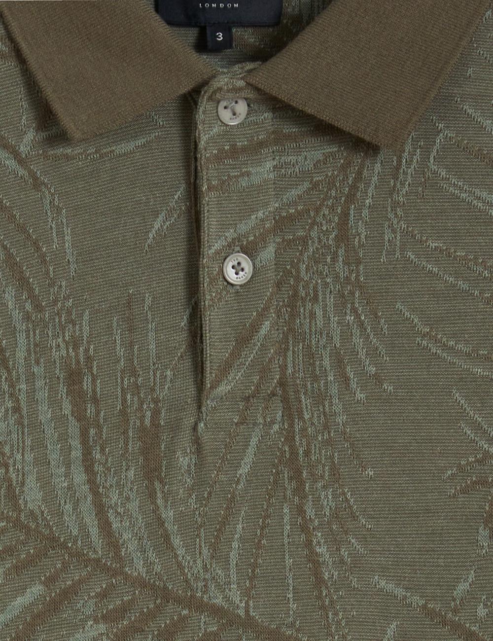 Men Ted Baker EDWINE - Leaf Print Short Sleeve Polos Shirts Khaki | HZGX48097