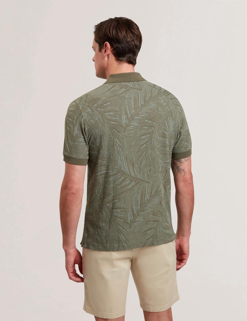 Men Ted Baker EDWINE - Leaf Print Short Sleeve Polos Shirts Khaki | HZGX48097