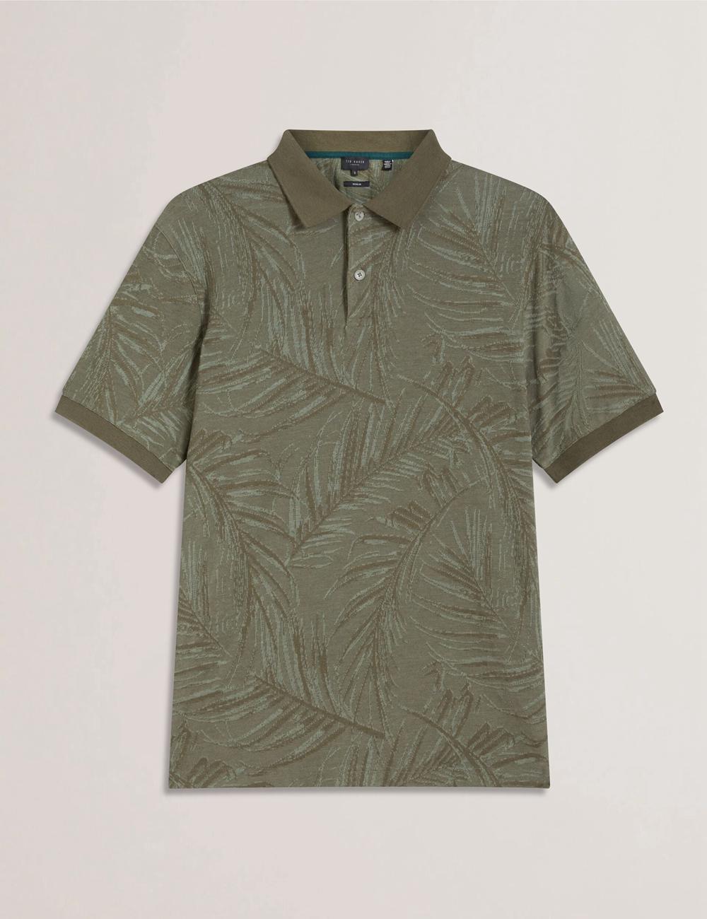 Men Ted Baker EDWINE - Leaf Print Short Sleeve Polos Shirts Khaki | HZGX48097