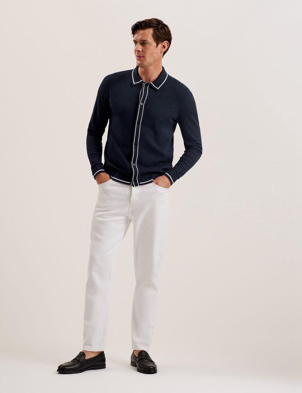 Men Ted Baker ELMDON LS Diamond Button Through Casual Shirts Navy | EYPB15064