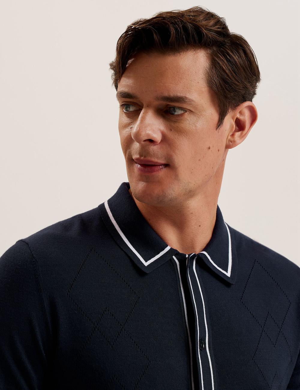 Men Ted Baker ELMDON LS Diamond Button Through Casual Shirts Navy | EYPB15064