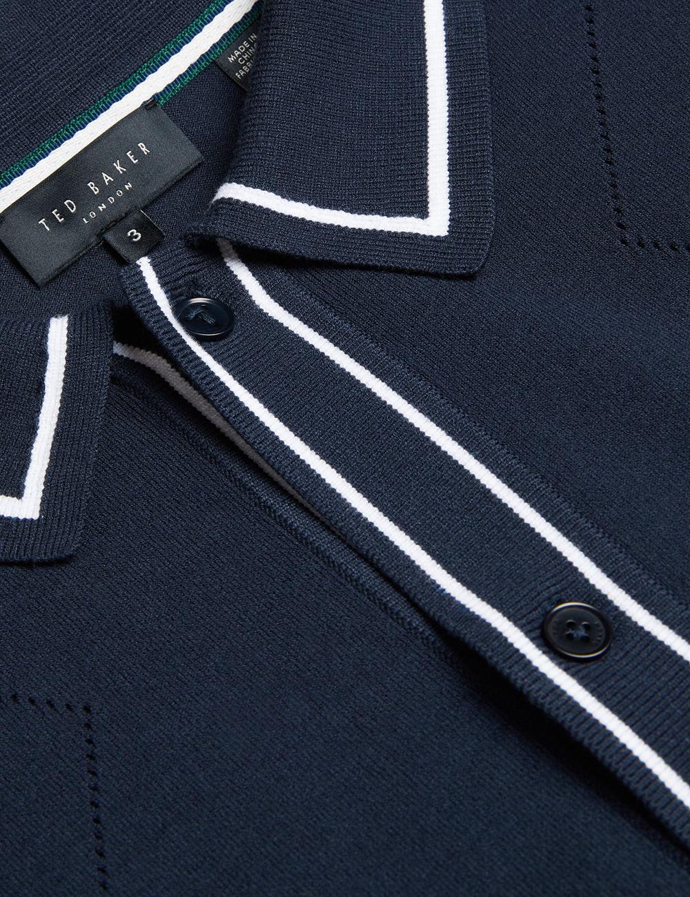 Men Ted Baker ELMDON LS Diamond Button Through Casual Shirts Navy | EYPB15064